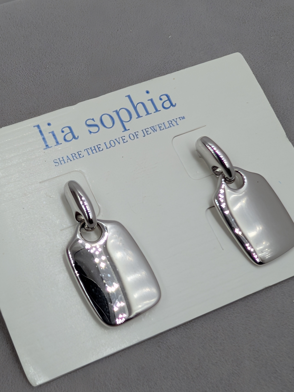 Lia Sophia Polished Silver Tone Modernist Tag Drop Earrings | M178